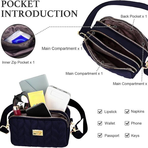 Small Crossboby Purse for Women - Waterproof Nylon Crossbody Phone Purse Shoulde - Picture 4 of 7